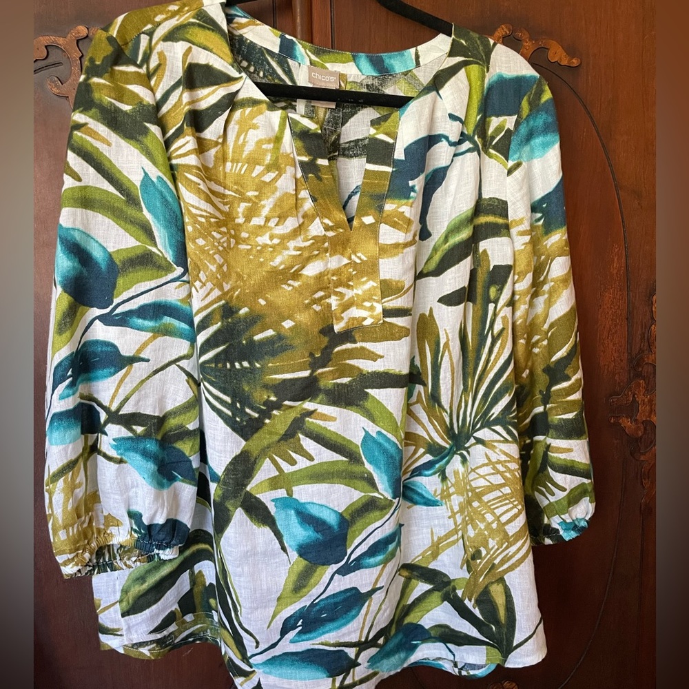 Chico’s Palm Print Linen Tunic - Picture 4 of 8